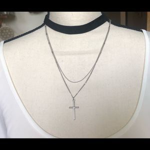 COPY - Black choker plus 2 silver tone attached chains